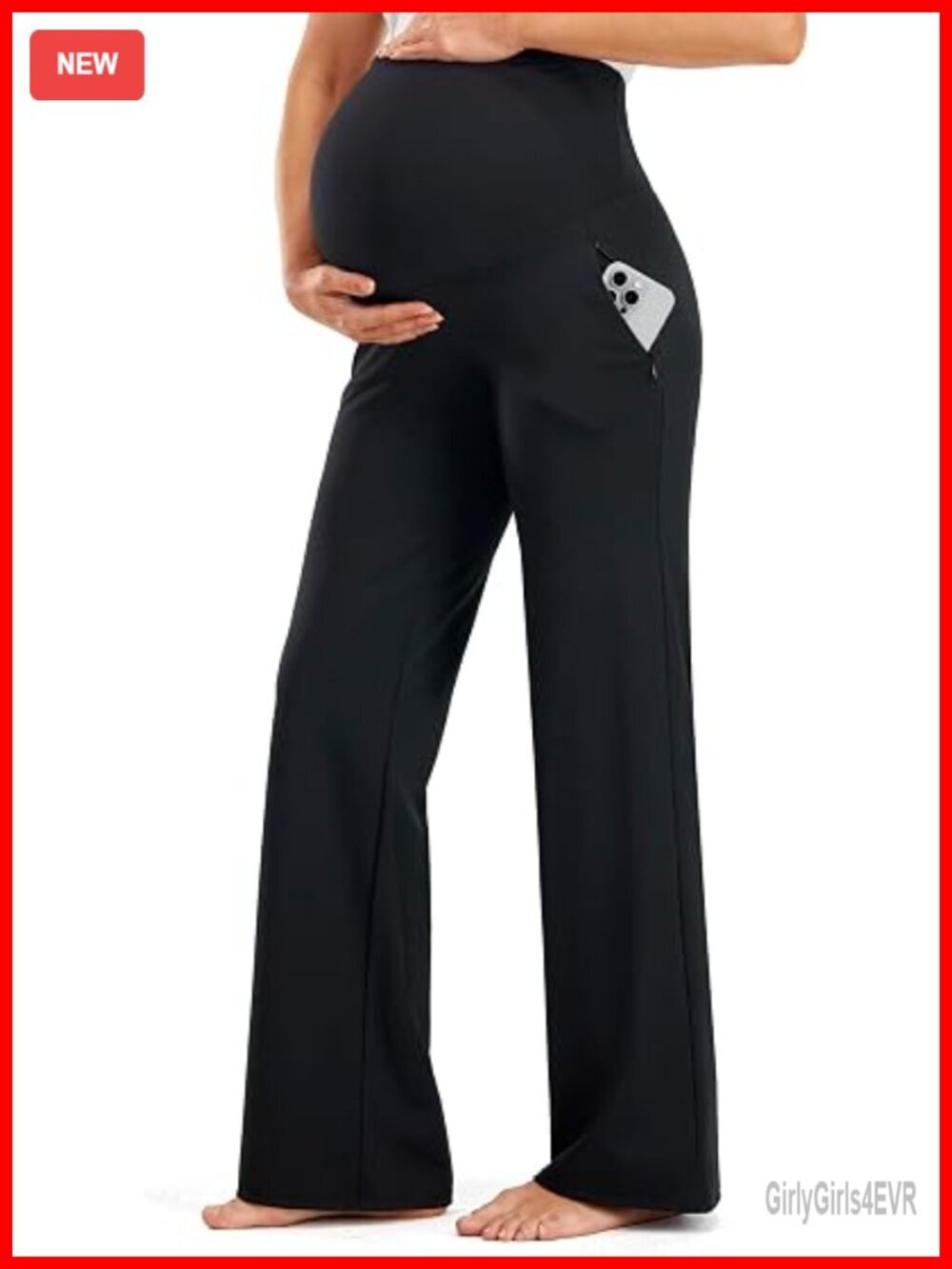 Wide-Leg Maternity Work Pants Yoga Pants with Zippered Pockets Over The Belly
